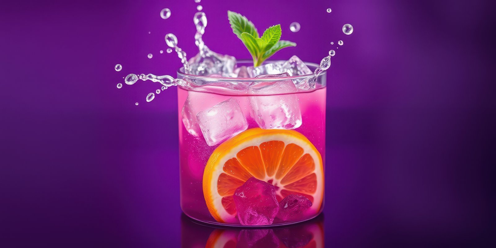 Refreshing pink drink with ice and citrus slice in vibrant setting